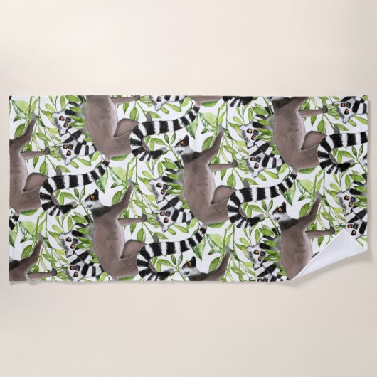 マダガスカル熱帯密林のリングや輪尾のレムルス ビーチタオル (正面)