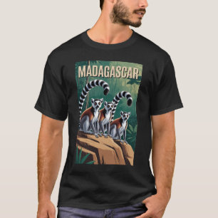 マダガスカル・ワオキツネ絵画 旅行アート ビンテージ Tシャツ