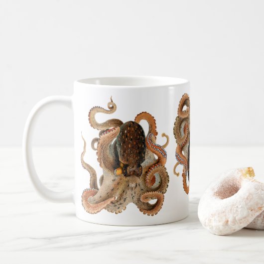 マダコ、ビンテージ海洋生物動物 コーヒーマグカップ (ドーナツ)