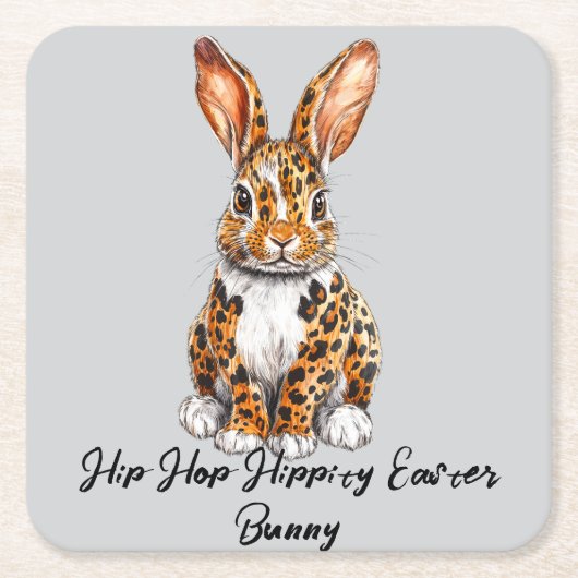 マダニユニークキヒョウのウサギ スクエアペーパーコースター (正面)