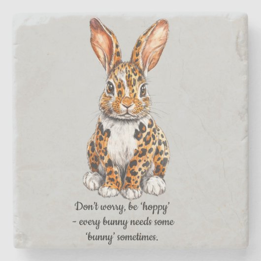 マダニユニークキヒョウのウサギ ストーンコースター (正面)