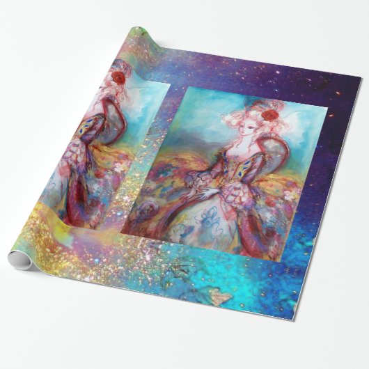 マダムポンパドール/明るい金ゴールドブルーの輝き ラッピングペーパー (アンロールド)