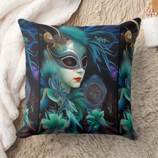 マダムマスカレードティール（緑がかった色） クッション (ブランケット)