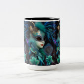 マダムマスカレードティール(緑がかった色) ツートーンマグカップ (中央)