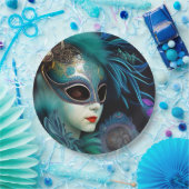 マダムマスカレードティール（緑がかった色） ペーパープレート (パーティー)