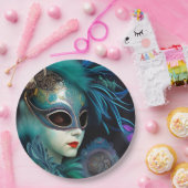 マダムマスカレードティール（緑がかった色） ペーパープレート (パーティー)