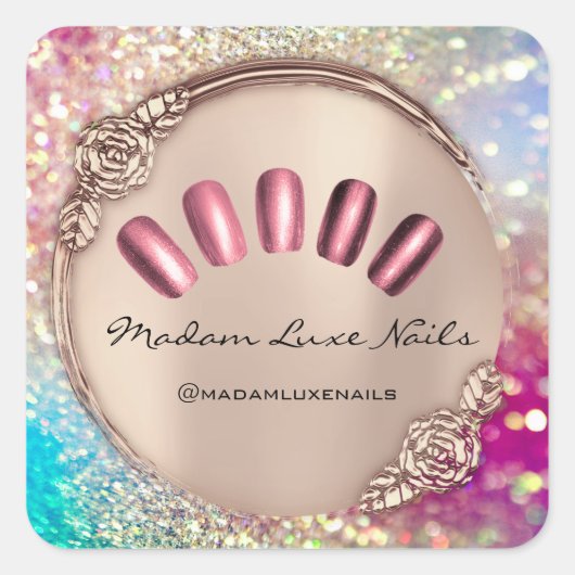 マダムリュックス爪、 ネイルグリッターバラ金ゴールドエレガントフローラ スクエアシール (正面)