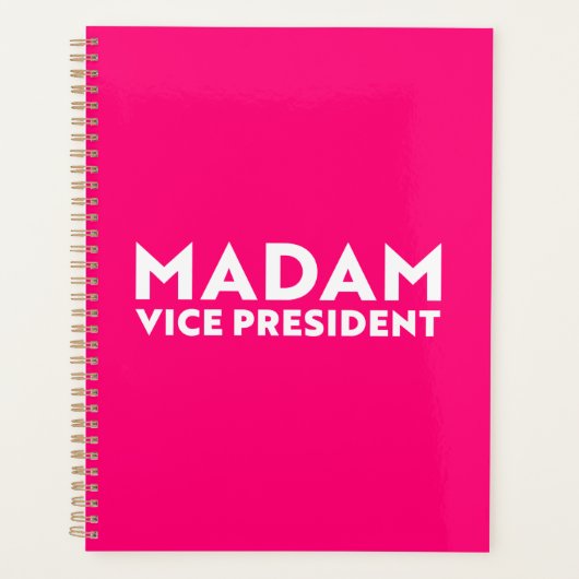 マダム副大統領ホットピンクとホワイトモダン プランナー手帳 (正面)