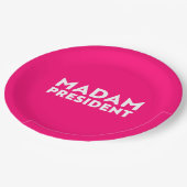 マダム社長モダンタイポグラフィホワイトホットピンク ペーパープレート (アングル)