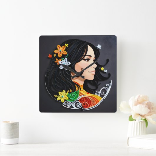 マダム美しい。 スクエア壁時計 (ホーム)