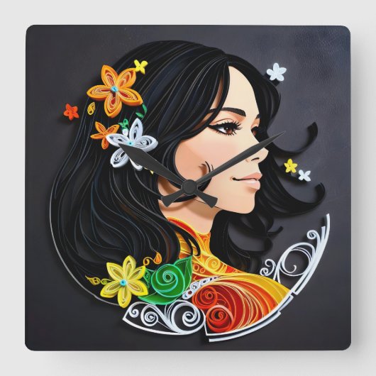 マダム美しい。 スクエア壁時計 (正面)