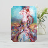 マダム・ポンパドール ピンクゴールドのスパークル コスチュームパーティー 招待状 (スタンド正面)