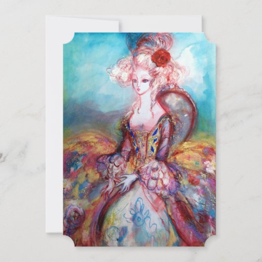 マダム・ポンパドール ピンクゴールドのスパークル コスチュームパーティー 招待状 (正面)