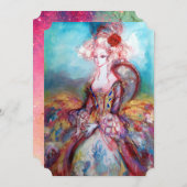 マダム・ポンパドール ピンクゴールドのスパークル コスチュームパーティー 招待状 (正面/裏面)