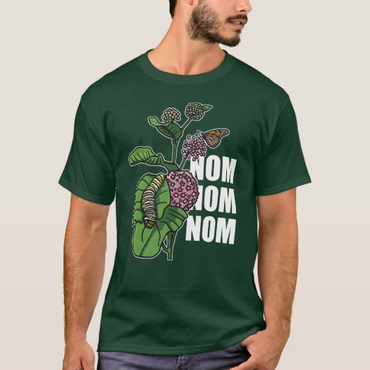 マダラチョウの幼虫のMilkweed Nom Nom Nom Tシャツ (正面)