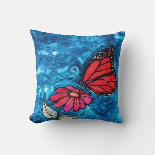 マダラチョウの枕: 元の絹の絵画 クッション (正面)