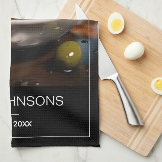 マダン白黒写真&ファミリーネームモノグラム キッチンタオル (四つ折り)