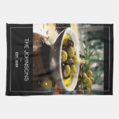 マダン白黒写真&ファミリーネームモノグラム キッチンタオル (横)