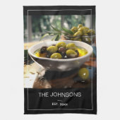 マダン白黒写真&ファミリーネームモノグラム キッチンタオル (縦)