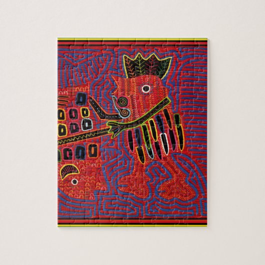 マチェットで魚を釣る鶏 ジグソーパズル (縦)