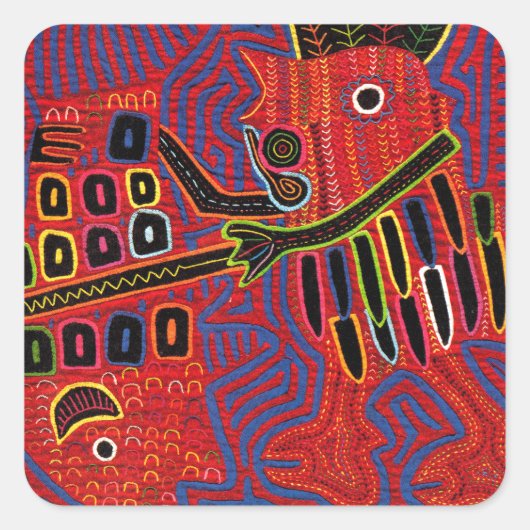 マチェットで魚を釣る鶏 スクエアシール (正面)