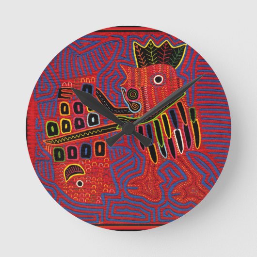 マチェットで魚を釣る鶏 ラウンド壁時計 (正面)