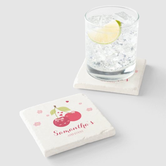 マチェリーさくらんぼピンクコケットガーリーシャワー名門私立校風の ストーンコースター (横)