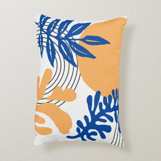 マチスブルーイエロー抽象芸術植物図形 アクセントクッション (裏面(縦))