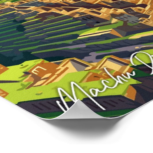 マチュピチュぺルーアートヴィンテージ旅行イラストレーション ポスター (角)