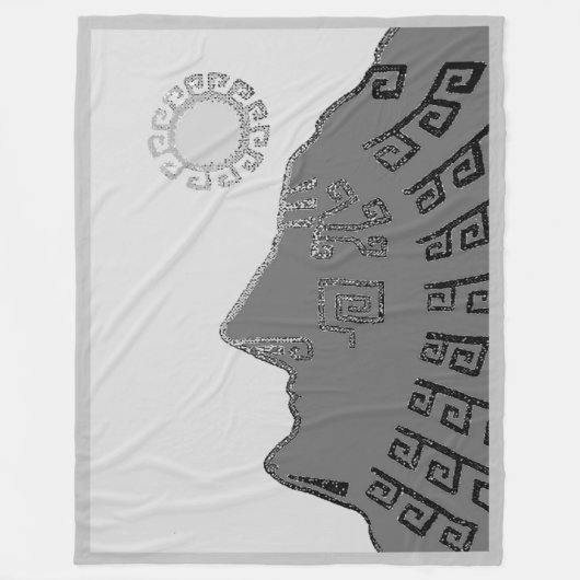 マチュピチュスタイリッシュスケッチオンシルバーグレイフリース フリースブランケット (正面)
