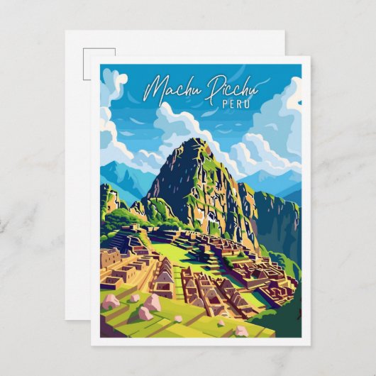マチュピチュペルーのヴィンテージ旅行イラストレーション ポストカード (正面/裏面)