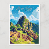 マチュピチュペルーのヴィンテージ旅行イラストレーション ポストカード (正面)