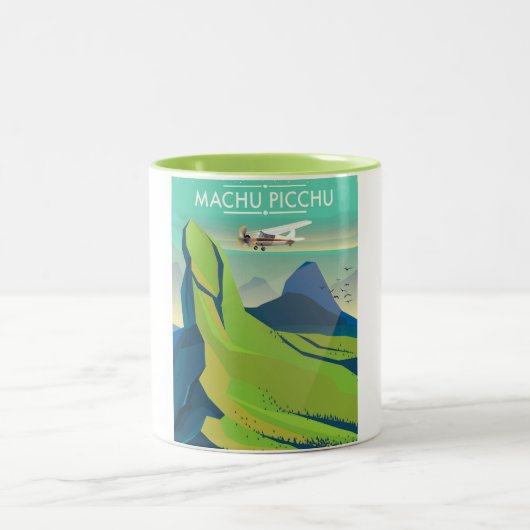 マチュピチュ飛行旅行ポスター ツートーンマグカップ (中央)