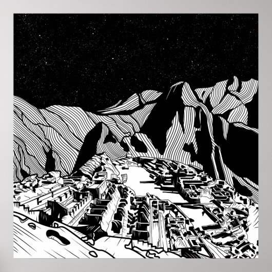 マチュピチュ黒白の風景 ポスター (正面)