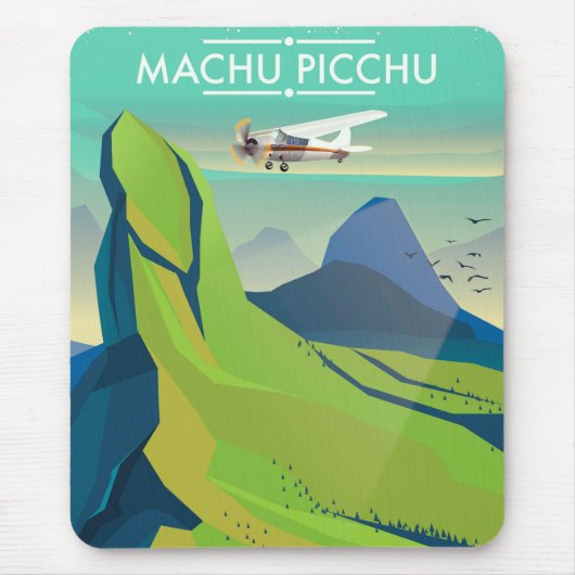 マチュピチュ 飛行 旅行ポスター マウスパッド (正面)