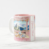 マチュピチュPink Water Color Breakfastかわいい旅行 ツートーンマグカップ (正面左)