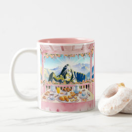 マチュピチュPink Water Color Breakfastかわいい旅行 ツートーンマグカップ