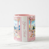 マチュピチュPink Water Color Breakfastかわいい旅行 ツートーンマグカップ (中央)