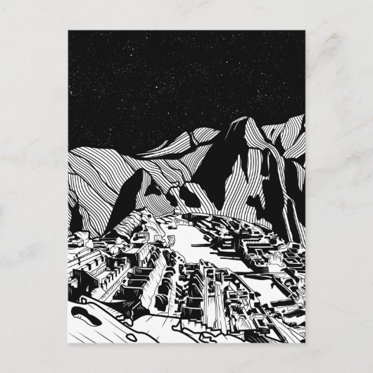 マチュ・ピチュのモノクロ風景 ポストカード (正面)