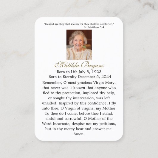 マチルダ葬儀祈りの言葉カード 名刺 (裏面)
