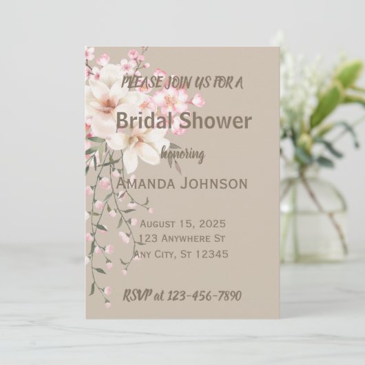 マッキアートブラウンピンクさくらんぼ花ズブライダルシャワー 招待状 (スタンド正面)