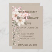 マッキアートブラウンピンクさくらんぼ花ズブライダルシャワー 招待状 (正面/裏面)