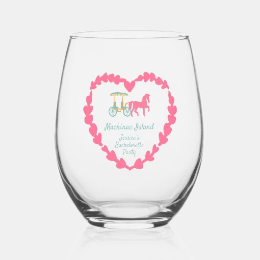 マッキナックアイランドウマ描キャリッジバチェロレッテ ステムなしワイングラス (正面)