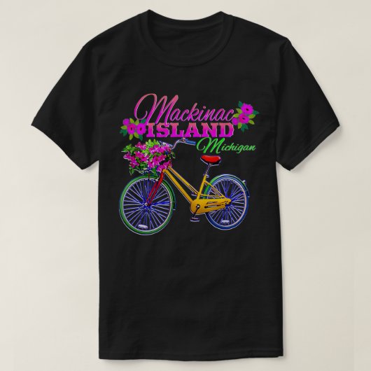 マッキナックアイランドミシガンギフトヴィンテージバイクフラワー Tシャツ (デザイン正面)