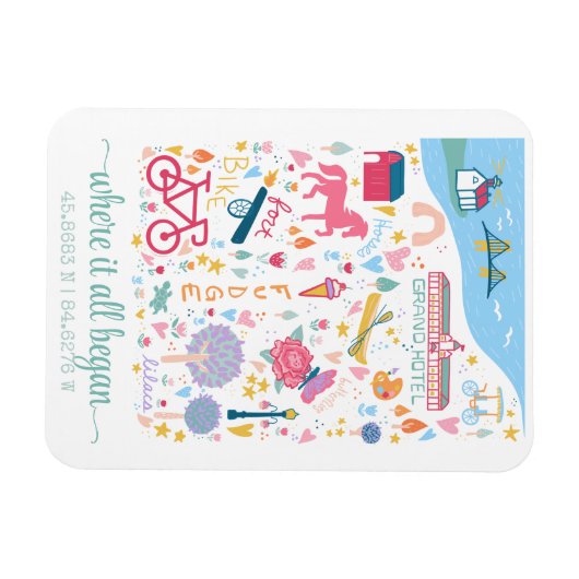 マッキナックアイランドミシガンマップカスタム座標 マグネット (横)