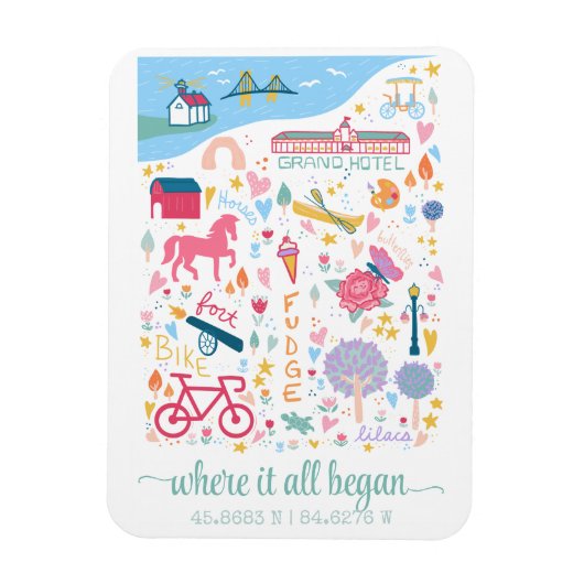 マッキナックアイランドミシガンマップカスタム座標 マグネット (縦)