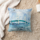 マッキナックブリッジ水彩画キャンバス クッション (ブランケット)