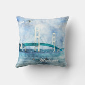 マッキナックブリッジ風光明媚な水彩芸術 クッション (裏面)