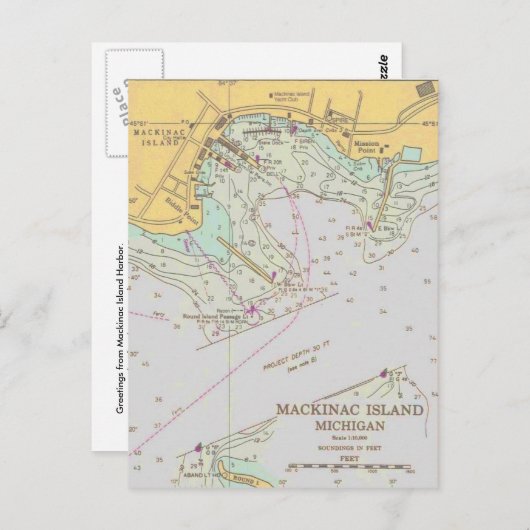 マッキナック島航海の港チャートのポストカード ポストカード (正面/裏面)