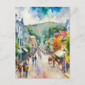 マッキナック忙しアイランド通りウォーター絵画カラー ポストカード (正面)
